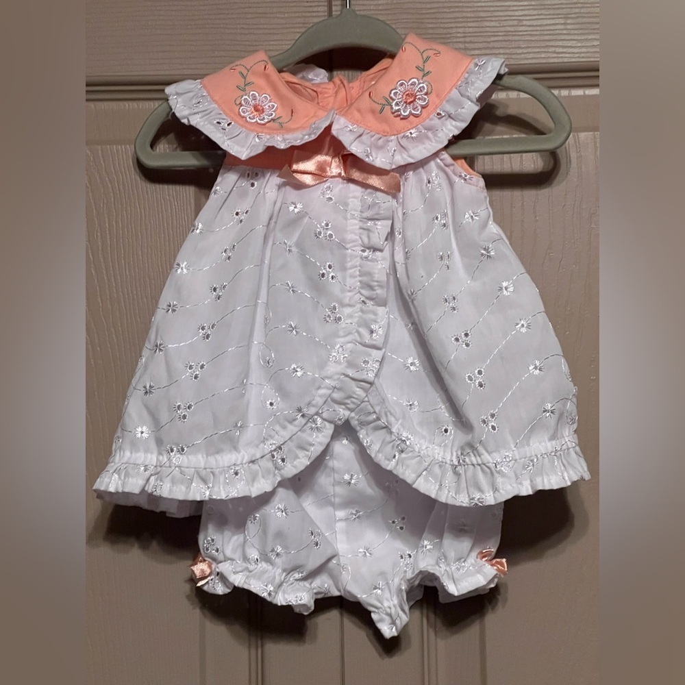 Kidgets White and Orange Eyelet Casual Dress Set